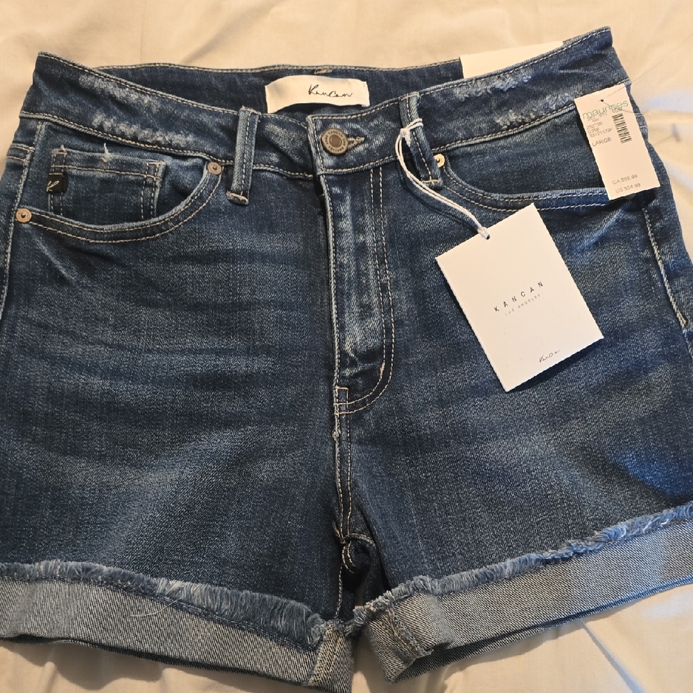 KanCan Blue Jean Shorts with Rolled Hems and Stretch